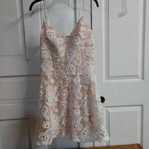 Lush Mini Dress Off White/Cream/Peach  Lace Spaghetti Straps - Large